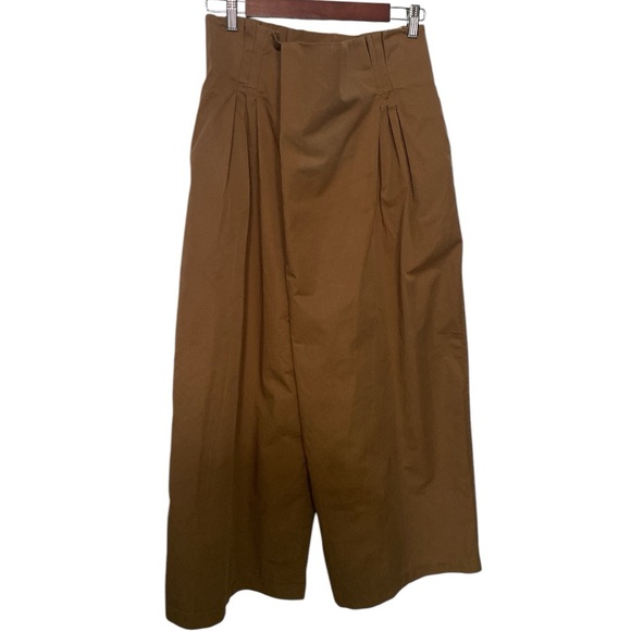 Anthropologie Exquise Copper Wide Leg Pleated Palazzo Pants Cotton Pockets M